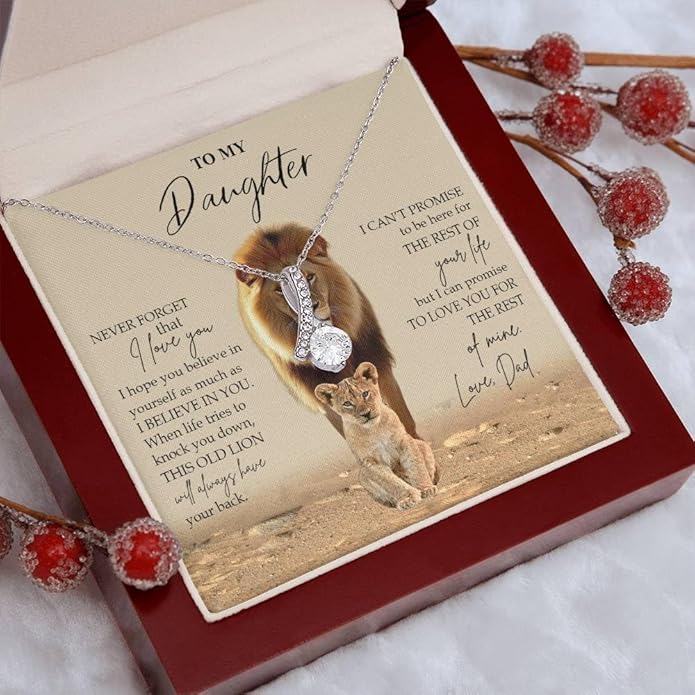 VIRAGIL To My Daughter Gift Necklace From Dad or Mom - Badass Daughter Jewelry With Heartfelt Message & Elegant Box