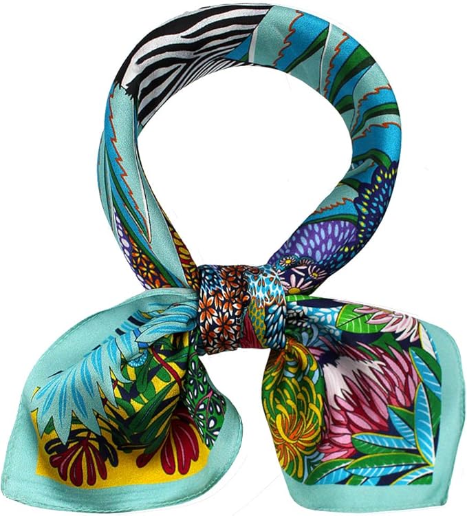 ANDANTINO 100% Real Mulberry Silk Scarf -21'' x 21''- Lightweight Neckerchief –Women Men Small Square Digital Printed Scarves