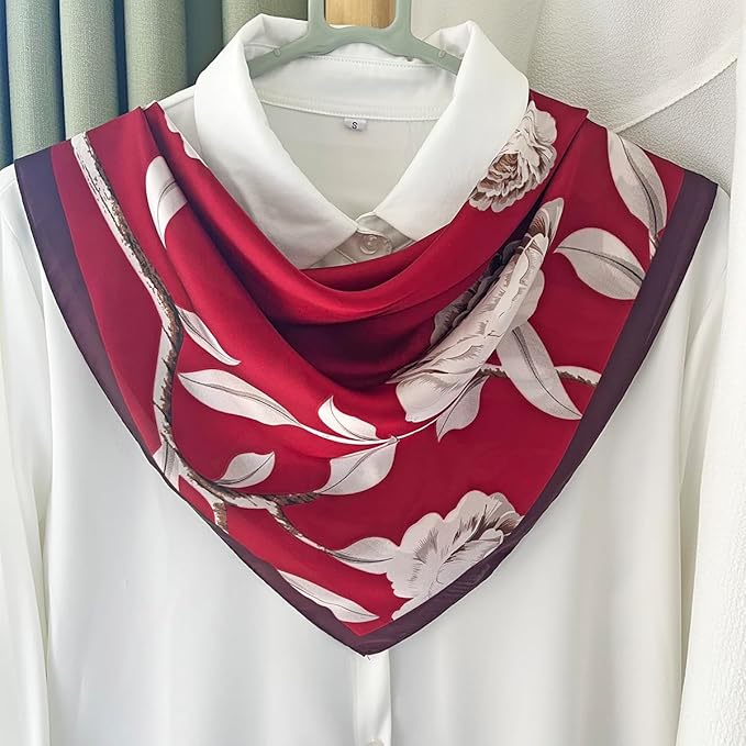 FONYVE Silk Feeling Scarf Medium Square Satin Head Scarf for Women 27.5 × 27.5 inches