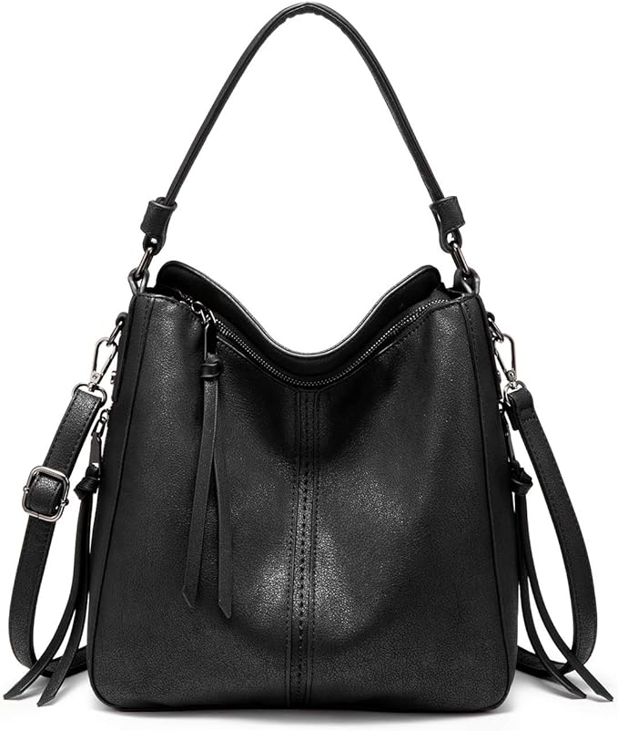 Realer Hobo Crossbody Bags for Women Designer Faux Leather Hobo Handbags Retro Large Size Shoulder Bag Bucket Purse