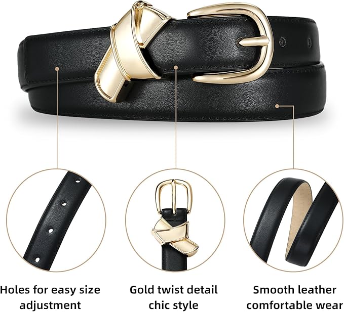 Women's Belt Fashion Buckle Premium Synthetic Leather Ladie Belts for Jeans Minimalist Design Gifts for Women