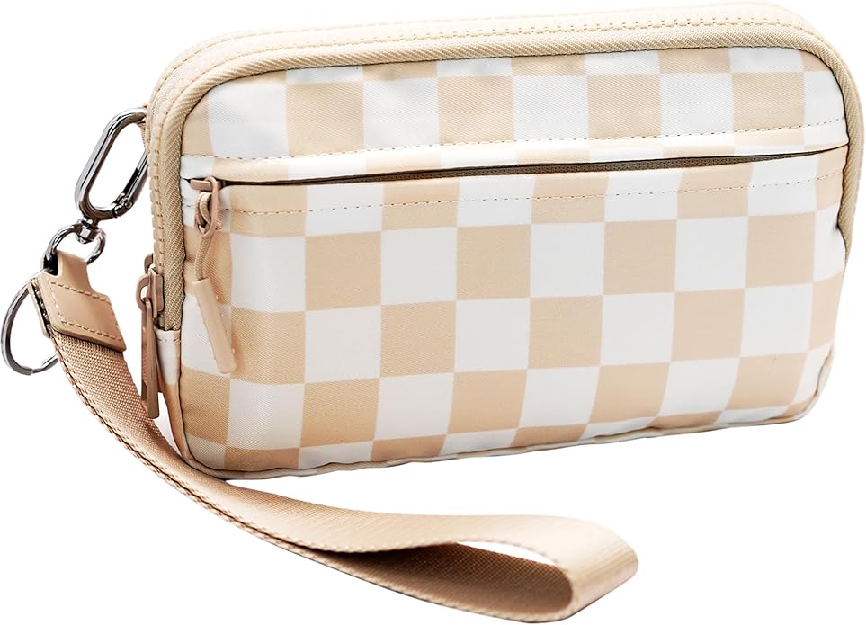 Wristlet Wallets for Women Checkered Nylon Quilted Wallet Travel Crossbody Bags with 4 Zippers Coin Card Phone Holder
