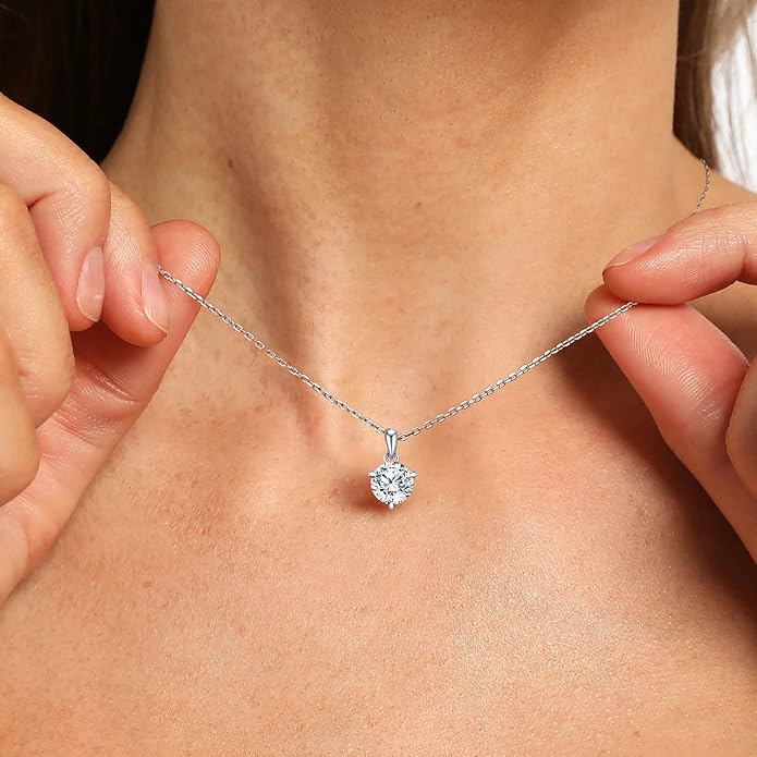 Moissanite Necklace for Women 1.0-2.0ct D Color，sterling silver diamond pendant necklace，Anniversary Gifts for Women, Making It A Perfect Gift for Your Wife, Girlfriend Mom
