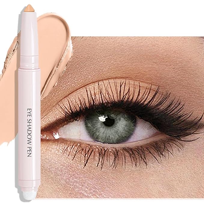 Vanilla Eyeshadow Stick, Matte Cream Eyeshadow Long-Lasting Crease-Proof Eye Shadow Eyeliner Stick High Pigmented Highlighter Makeup Pencil Crayon with Blending Brush & Built-in Sharpener
