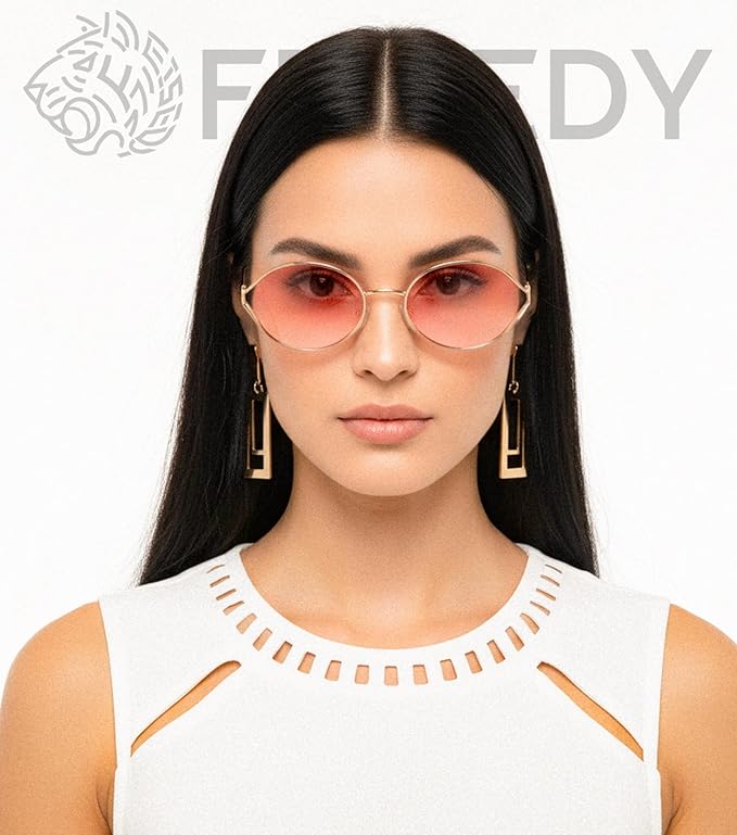 FEISEDY Retro Oval Small Sunglasses for Women Men 90s Trendy Classic Y2K Frame Round Shades UV400 Protection B9164