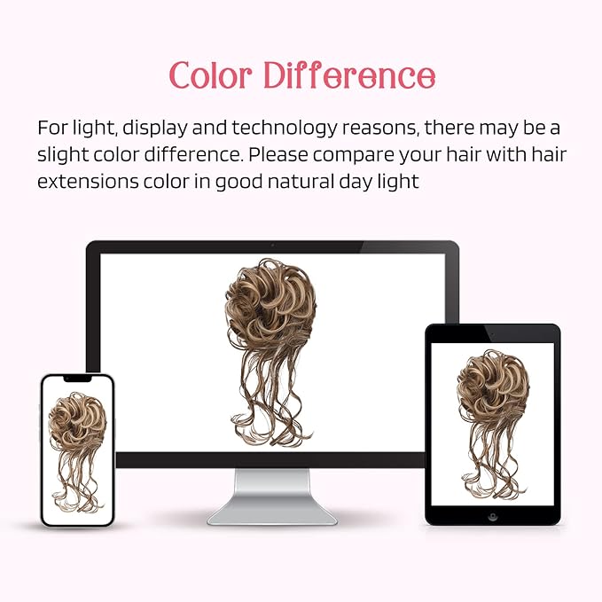 HOOJIH 2 Pack Messy Bun Hair Piece, Wavy Curly Hair Wrap Ponytail Hairpieces, Light Brown and Blonde Mixed