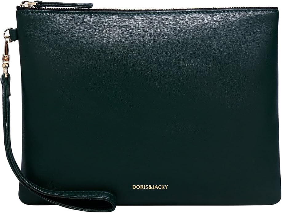 DORIS&JACKY Lambskin Leather Wristlet Clutch Purse for Women Soft Designer Slim Cell Phone Pouch Bag with Detachable Strap