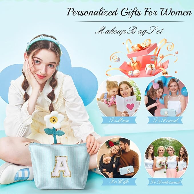 YOOLIFE Christmas Gifts For Teenage Girls Stocking Stuffers For Teen Girls Initial Makeup Bag | Cosmetic Travel Toiletry Bag | 9 10 11 12 13 14 15 Years Old | Teen Girl Gifts Trendy Stuff E