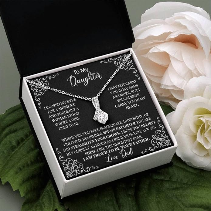 VIRAGIL To My Daughter Gift Necklace From Dad or Mom - Badass Daughter Jewelry With Heartfelt Message & Elegant Box