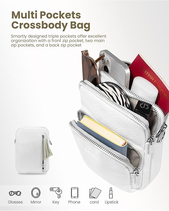 befen Small Genuine Leather Crossbody Bag for Women Trendy Crossbody Purses with RFID Blocking Card Slots