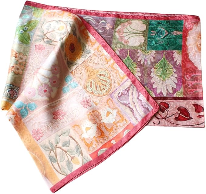 100% Mulberry Silk Scarfs for Women Floral Print Satin Long Scarf for Headscarf Hair Wraps Shawl with Gift Packed