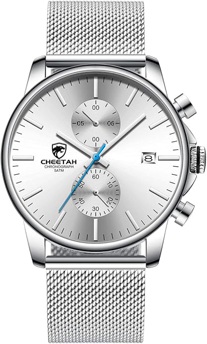 GOLDEN HOUR Mens Watch Fashion Sleek Minimalist Quartz Analog Mesh Stainless Steel Waterproof Chronograph Watches for Men with Auto Date
