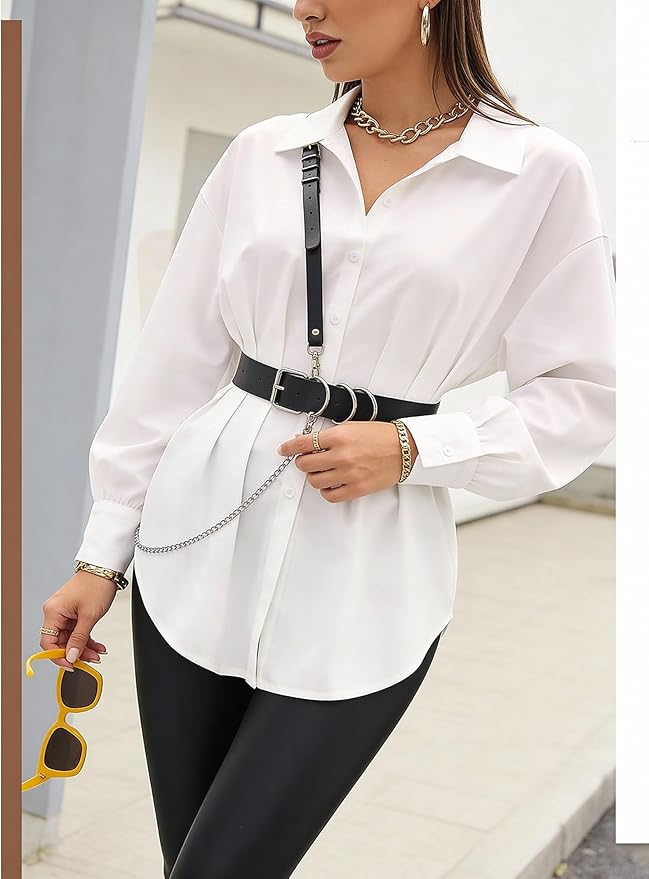 Women's Adjustable Faux Leather Double O-Ring Belt with Detachable Chain, Fashion Waist Belt, Two Wearing Styles, Chic Alloy Hardware, Fit Waist 21.5-36.0in