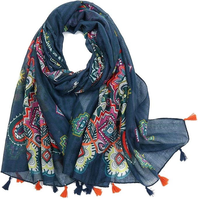 Yeieeo Boho Scarf for Women Lightweight Floral Printed Scarf Fall Winter Fashion Fringed Shawl