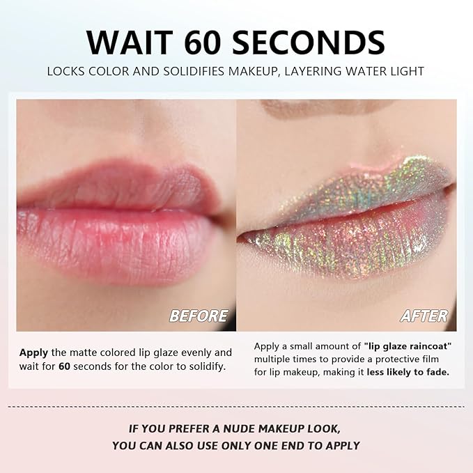 CHARMACY 2 In 1 Multichrome Moisturizing Lip Gloss, Double Head Liquid Lipstick, Mirror Waterproof Long Lasting No Fading Lip Balm, Hydrating Lip Plumper Waterlight Glossy Makeup #005