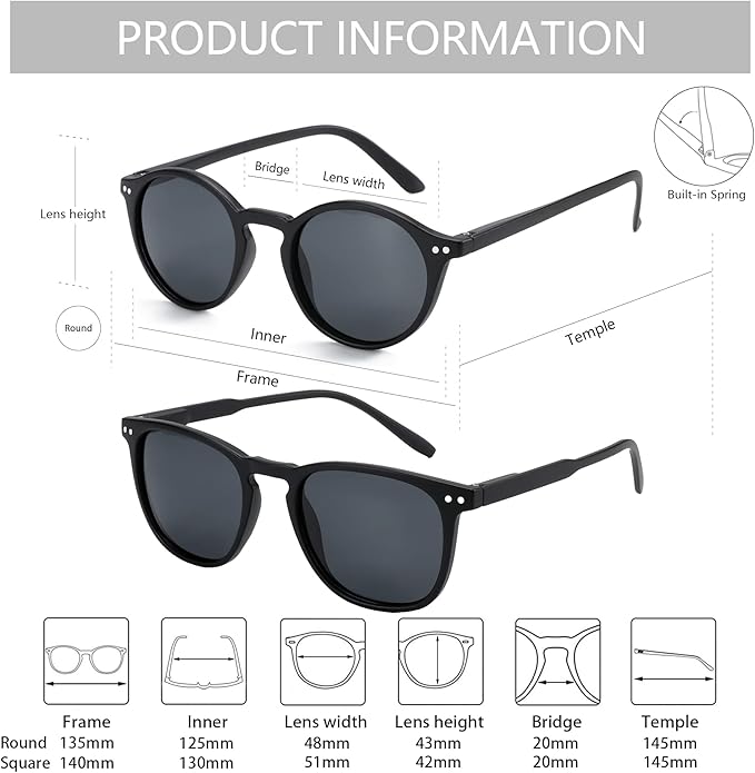 ZENOTTIC Polarized Sunglasses for Women Men: Retro Shades Round | Square Frame UV Protection 2 Pack