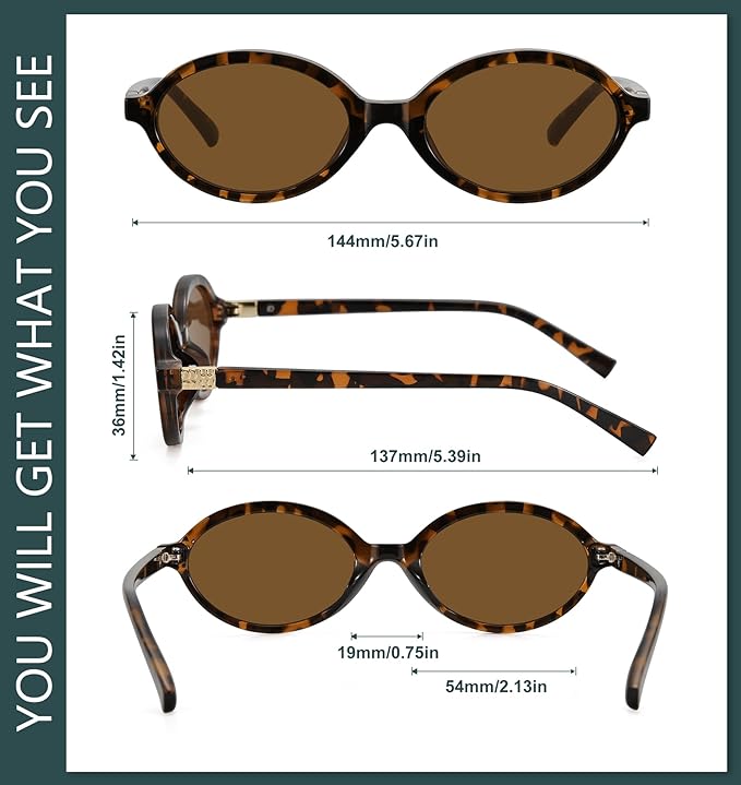 WOWSUN Retro Oval Sunglasses Womens Trendy Sun Glasses Sunnies UV400 Protection