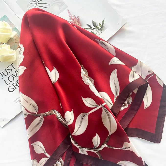 FONYVE Silk Feeling Scarf Medium Square Satin Head Scarf for Women 27.5 × 27.5 inches