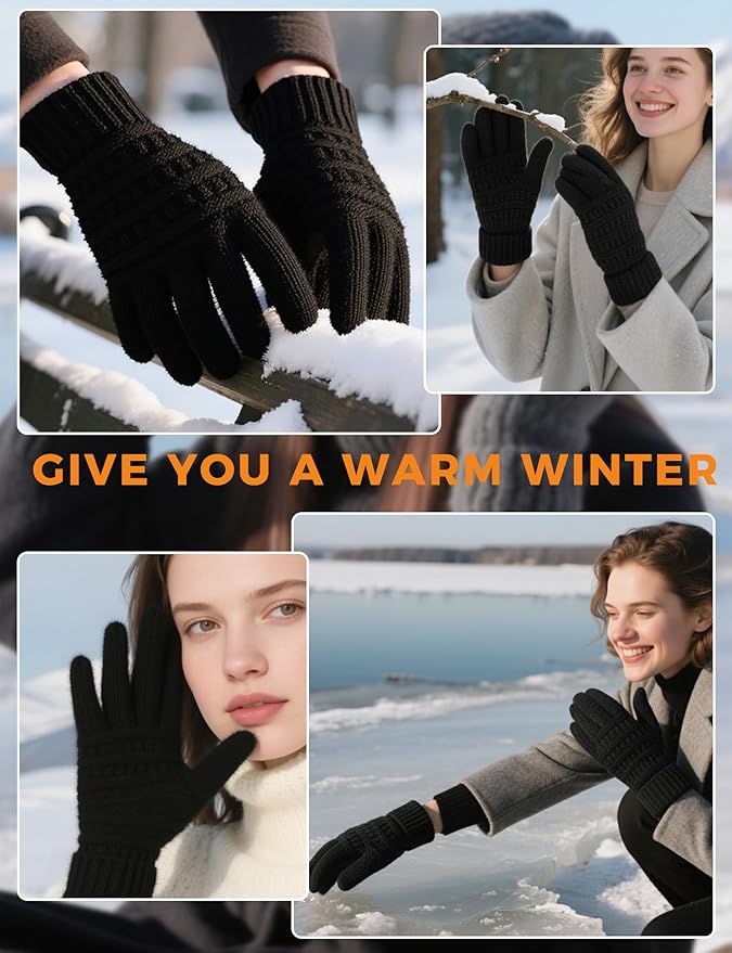 AURUZA Women's Winter Gloves Knit Touch Screen Soft Warm Elastic Full Fingers Glove for Cold Weather One Size Men