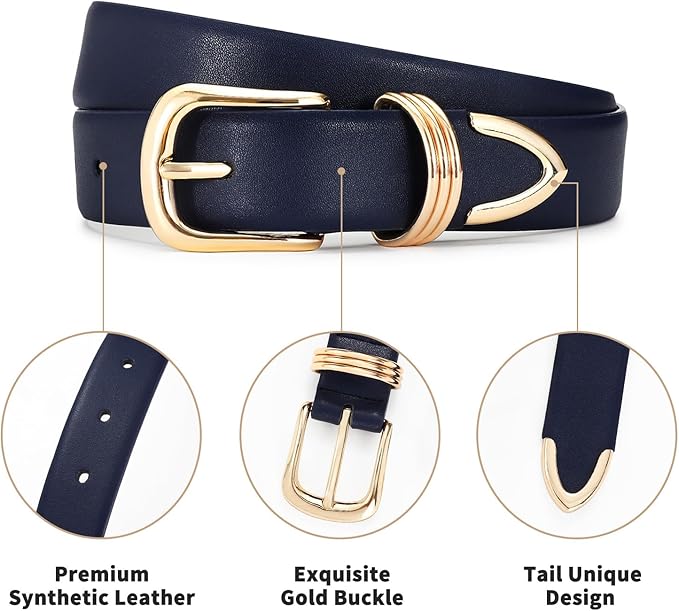 Belts for Women with Gold Buckle Faux Leather Belts Fashion Casual belts for jeans