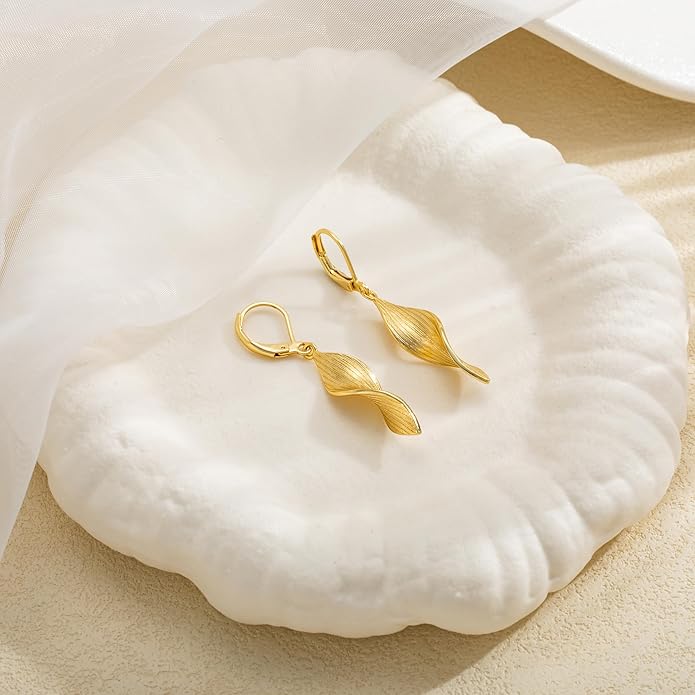 Gold Dangle Earrings for Women, 14K Gold Plated Lightweight Hypoallergenic Teardrop Drop Earrings, Trendy Leverback Minimalist Jewelry for Sensitive Ears Vacation Wear, 7-Styles