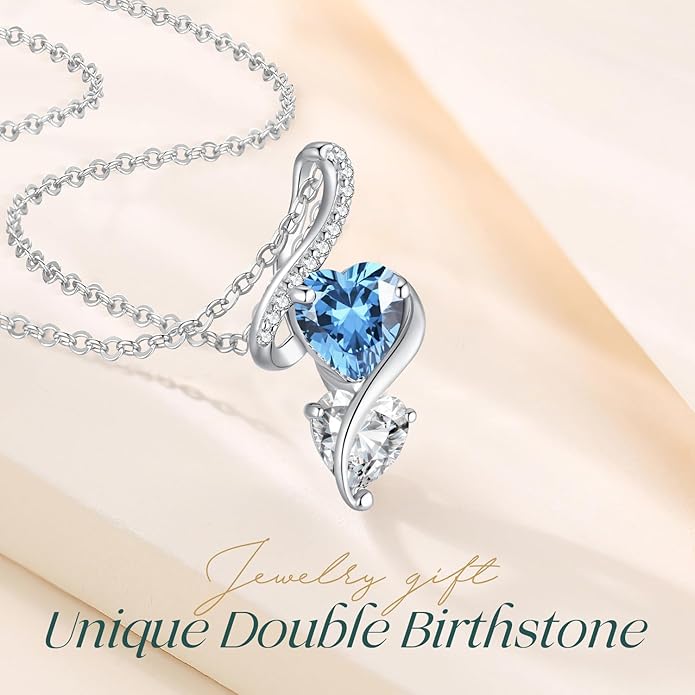 LOUISA SECRET Unique Double Heart Necklace Gifts for Wife Women, 925 Sterling Silver Tiny Birthstone Pendant Jewelry Gift for Her Girlfriend Mom Valentine's Day Anniversary Mother's Day Birthdays & Christmas