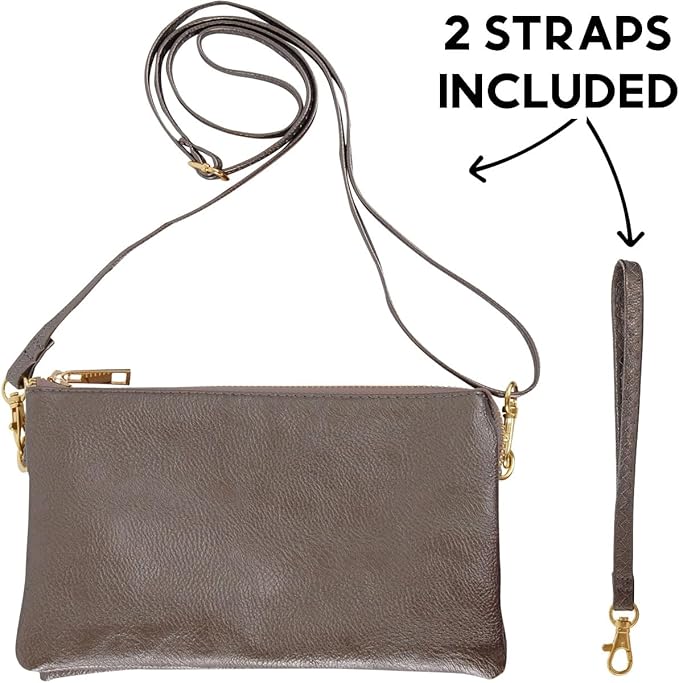 Vegan Leather Wristlet Purse for Women - Small Clutch Purse with Shoulder and Wrist Straps
