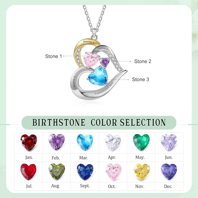 GLAMCARAT Personalized mothers necklace with birthstones names sterling silver jewelry for women customized engraved necklace