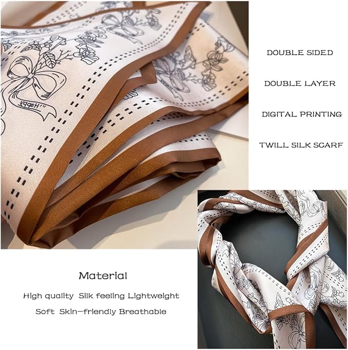 Livrerpi Silk Feeling Head Scarf Fashion Satin Hair Scarf Square Long Scarves for Women Gifts