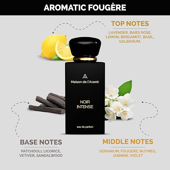Maison de l'Avenir Noir Intense - Unisex - Cologne for Men - Perfume for Women - Aromatic Fougère - with notes of Lavender, Bergamot and Patchouli - Long Lasting - Fine Niche Fragrance