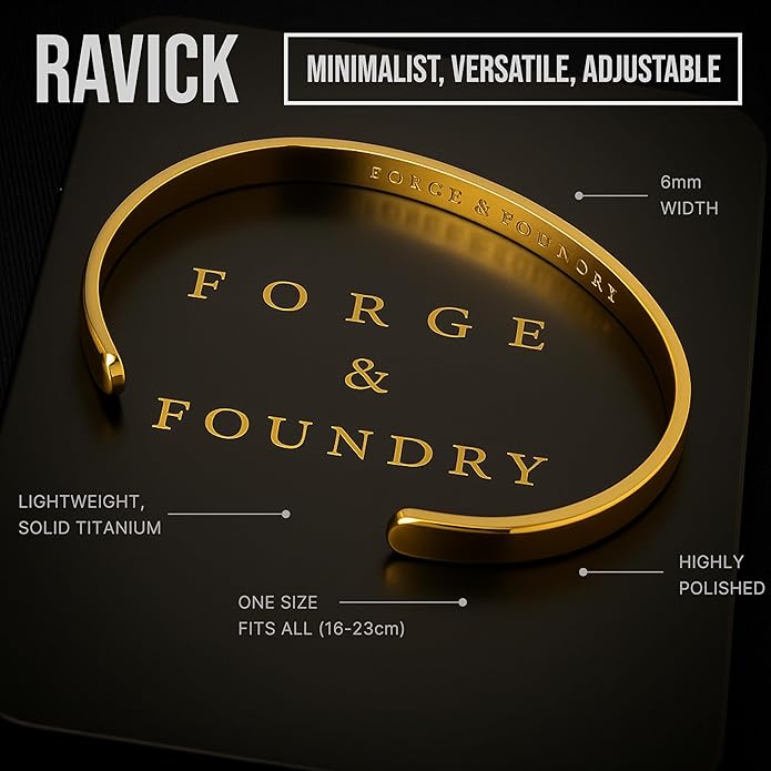 Forge & Foundry Men's Minimalist Titanium Cuff Bracelet | Versitile Unisize Waterproof | Design-Led Artisan Jewelry, from London | Ravick