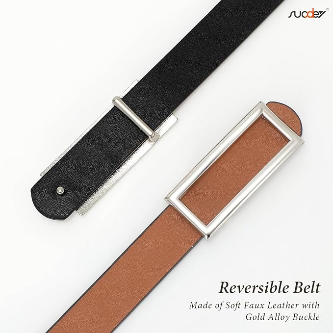 SUOSDEY Women Reversible Leather Belts for Jeans Pants Dresses Ladies Fashion Belts with Gold Buckle, 0.9" Width