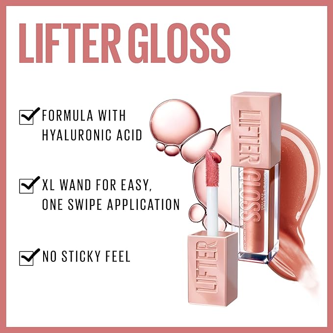Maybelline Lifter Gloss, Hydrating Lip Gloss with Hyaluronic Acid, High Shine for Plumper Looking Lips, Rust, Warm Neutral, 0.18 Ounce