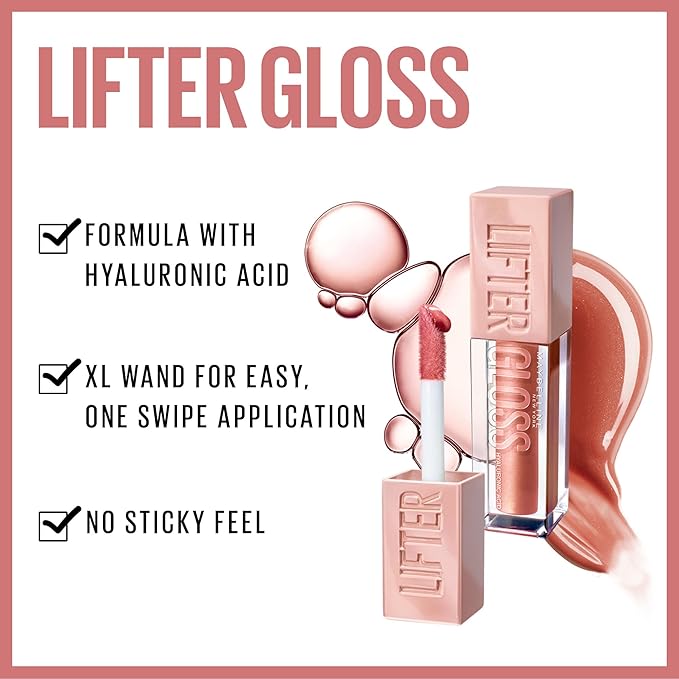 Maybelline Lifter Gloss, Hydrating Lip Gloss with Hyaluronic Acid, High Shine for Plumper Looking Lips, Bronze, Red Neutral, 0.18 Ounce