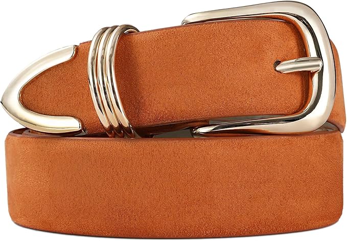 Women's Leather Belts with Gold Buckle Fashion Leather Waist Belt Elegant Ladies Belts for Jeans Gifts for Women