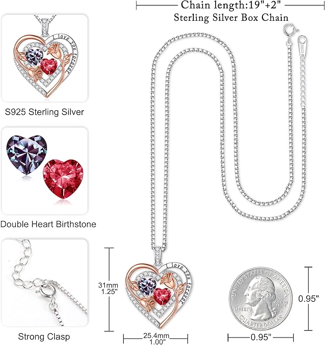 Iefil Mothers Day Gifts for Wife - Sterling Silver Birthstone Necklace Birthday Gifts for Her Wife
