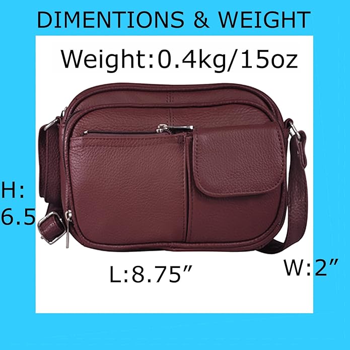 Cowhide Leather Women's Shoulder Purse Small Cross Body Organizer Bag with Many Pockets