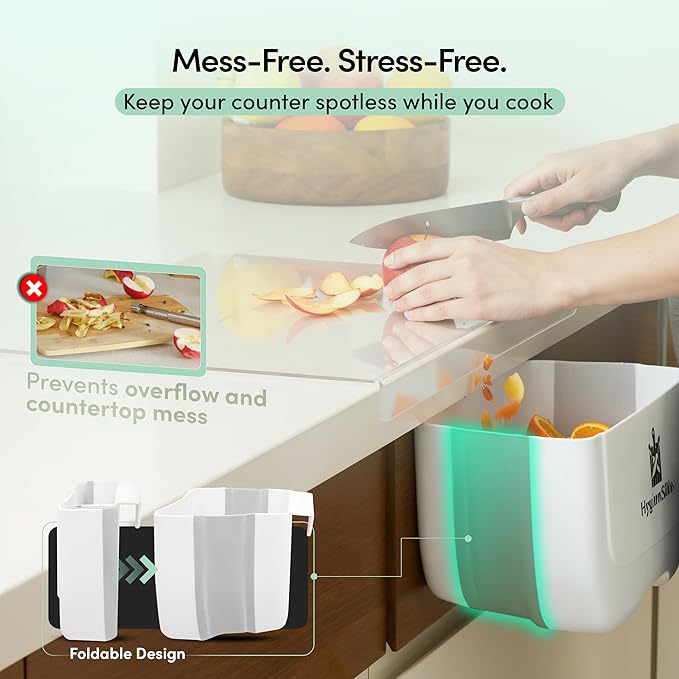 2-in-1 Clear Acrylic Cutting Board with Bin & counter lip – Extra Large countertop acrylic board 23.8 x 17.7 in (60 x 45 cm), Mess-Free, Space-Saving Chopping Board for Kitchen