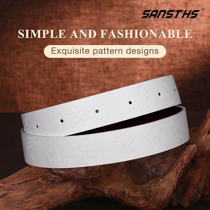 SANSTHS Womens Belt for Jeans Pants Dresses with Alloy Buckle, Floral Print Belt for Women with Unique Print Design