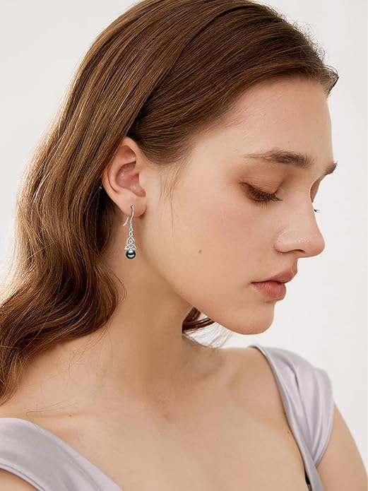 Tahitian Black Pearl AAAA 18K Gold Plated Sterling Silver Dangle Drop Earrings for Women Wife Mom Girlfriend Valentine Her Jewelry Gift for Anniversary Birthday Christmas