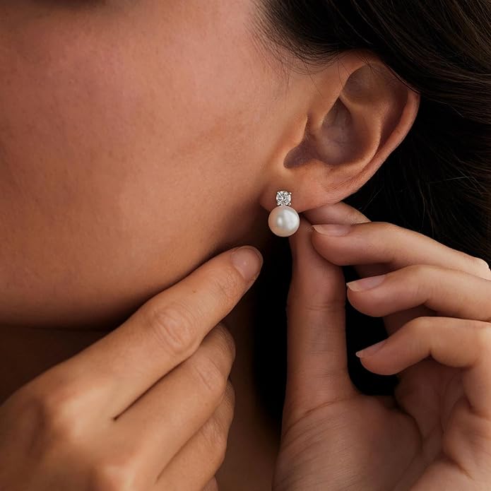 CHESKY Christmas Gifts Pearl Earrings for Women, Dainty 14K Gold Plated/Silver Plated Drop Quality Handpicked AAA+ Freshwater Cultured Round Pearls Dangle Earrings Wedding Jewelry for Women Gifts