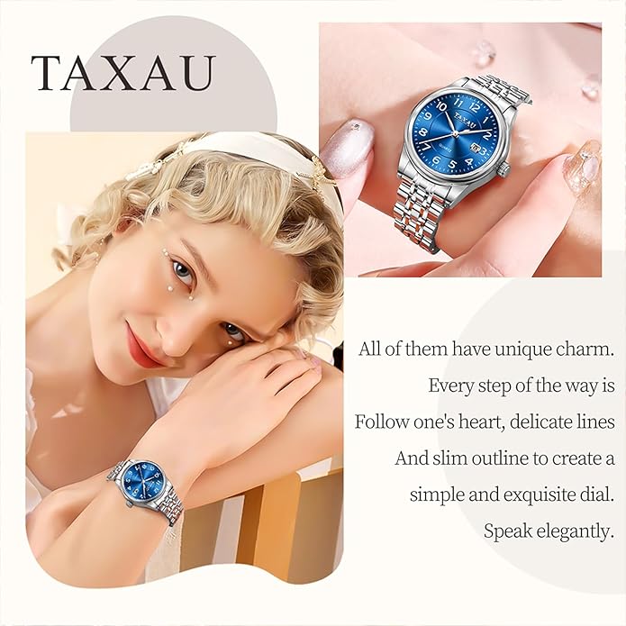 Womens Watch Fashion Dress Waterproof Silver Watches for Women Casual Easy Read Quartz Analog Women's Watch Two Tone Stainless Steel Ladies Watches with Day Date