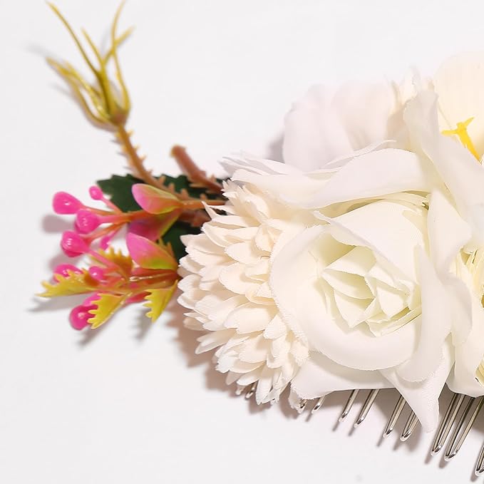 Flower Hair Clip for Women - Elegant Hair Accessory for Wedding, Party & Daily Wear (White 1)