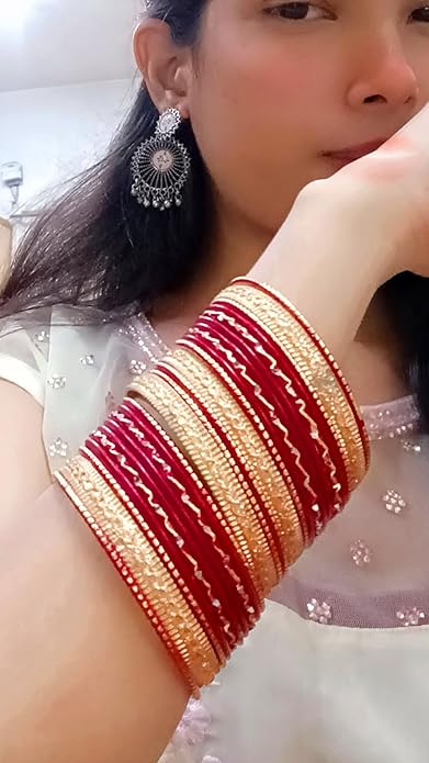 Touchstone Indian Metal Bangles for Women Gold Alloy Bracelets desi 2 Dozen Bangle Collection Bollywood Women's Jewelry Set Multi Stacking Wide Chunky Textured Golden Set of 24 in Gold or White Tone