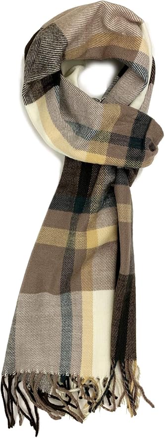 Plum Feathers Plaid Check and Solid Cashmere Feel Winter Scarf, Warm Scarfs, Cold Weather Accessories, Fringe Scarves