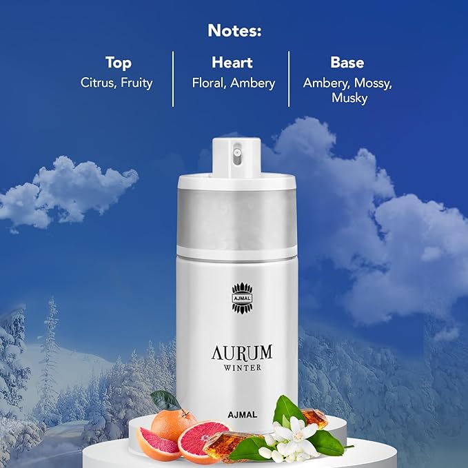 Ajmal Aurum Winter Eau de Parfum for Women, 2.5 fl oz / 75 ml, Warm Floral Sweet Winter Fragrance, Long Lasting Women’s Perfume, Made in Dubai