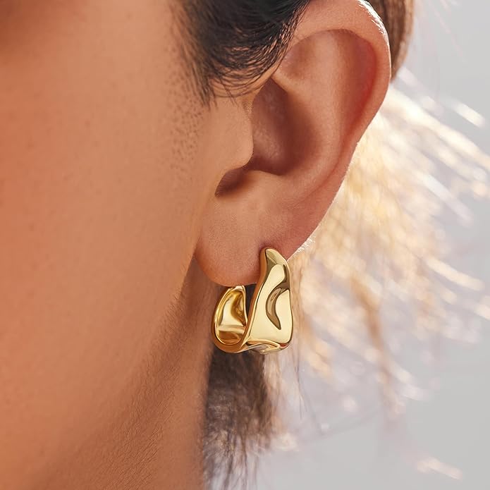 Gold Plated Statement Chunky Dangle Stud Earrings for Women, Gold Plated Hoop Knot Claw Earrings Tarnish Free Jewelry for Women Gifts