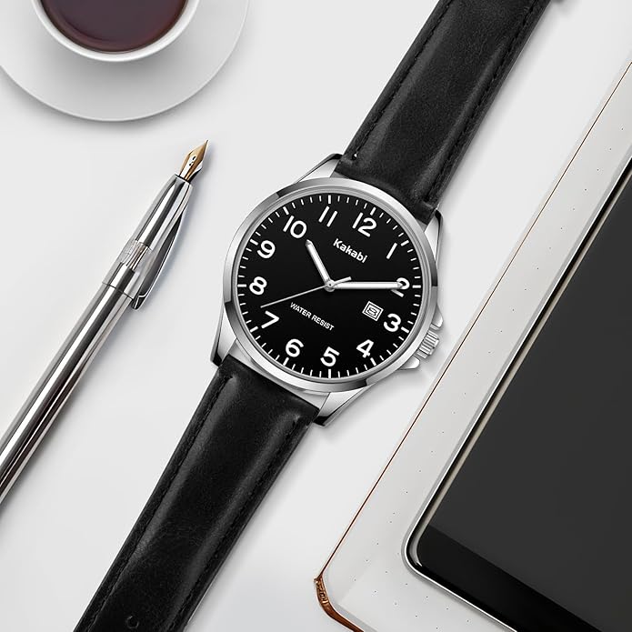 Watch for Men, Fashion Minimalist Wrist Watch Waterproof Quartz Analog Date with Leather Strap