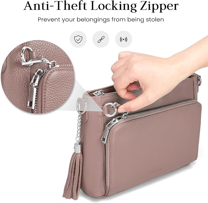 befen Anti Theft Genuine Leather Crossbody Bags for Women Handbags and Shoulder Basg with Built in Wallet RFID Leather Purse