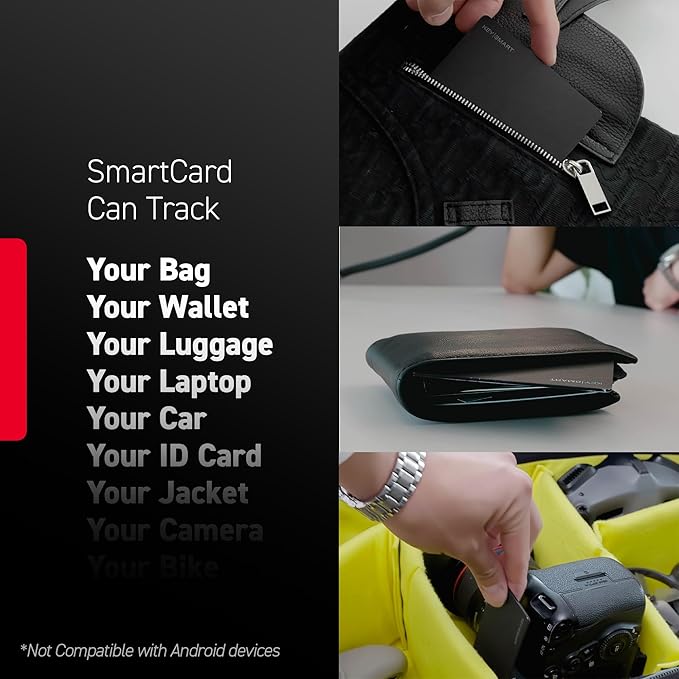 KeySmart MFI-Certified SmartCard Wallet Tracker Card, Compatible with Apple Find My App, Rechargeable Thin GPS Item Finder for Luggage Tag, Smart Bluetooth Tracking with Key Chain Hole Black, 5 Pack